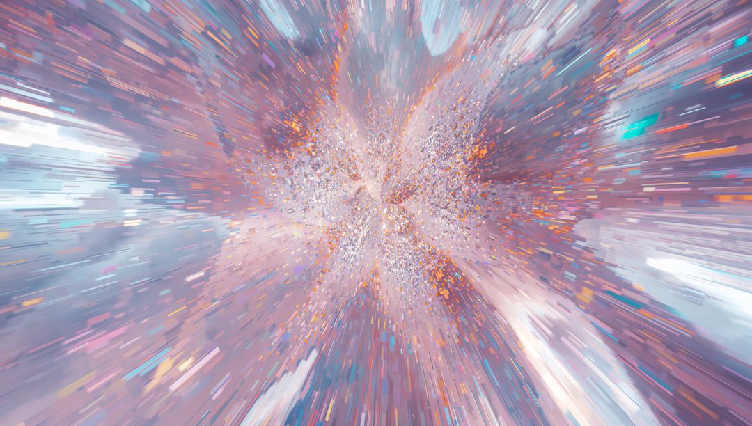 Vibrant Particle Burst with Pastel Accents in Digital Abstract Art