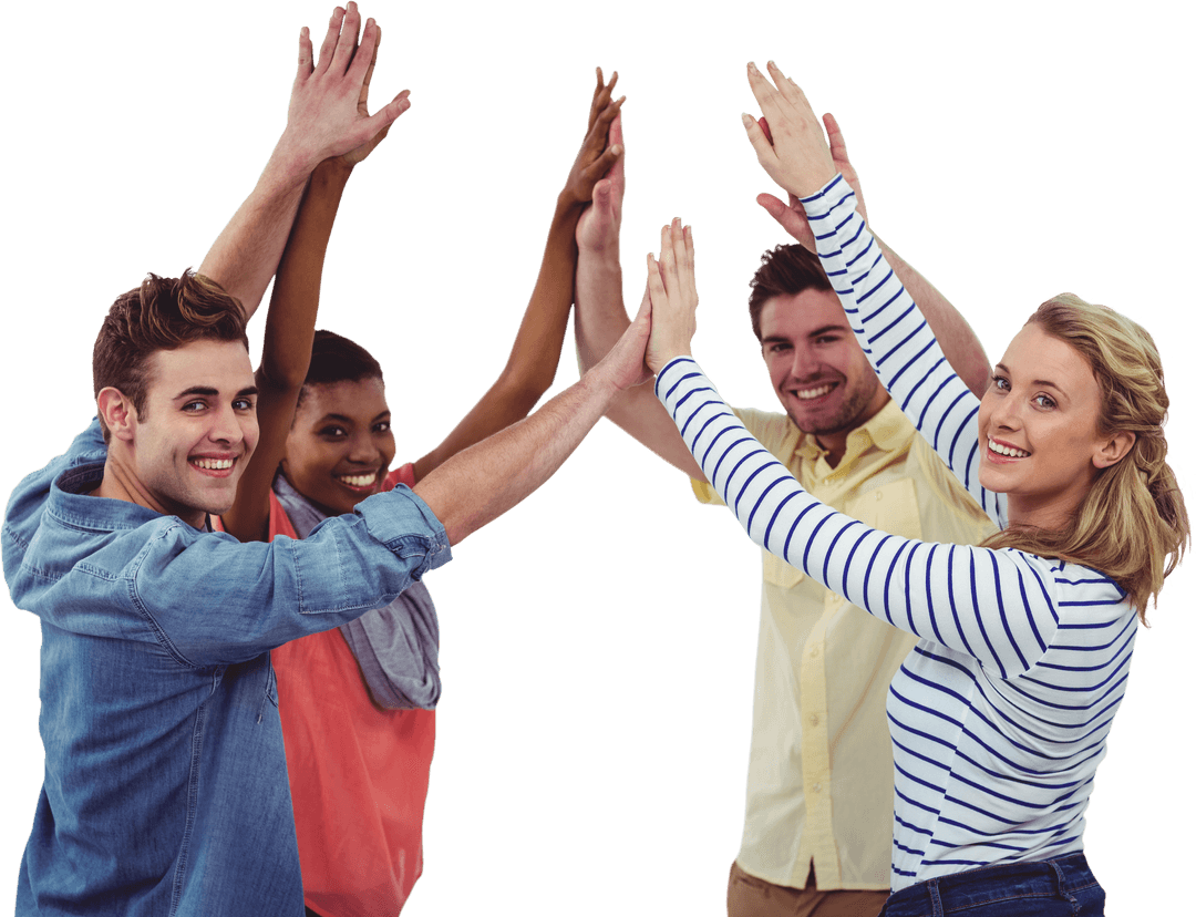 Transparent Diverse Team Celebrating Success with High Fives