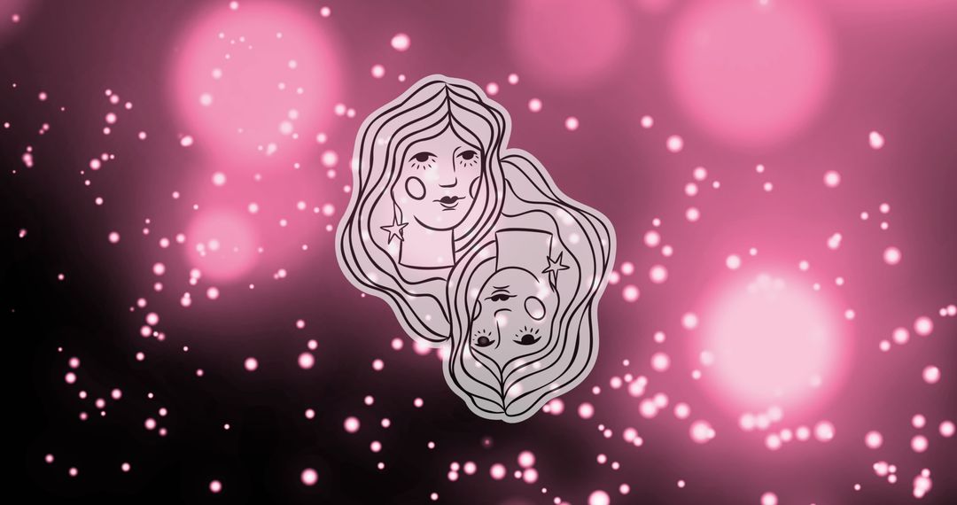Gemini Zodiac Sign with Pink Glowing Abstract Elements