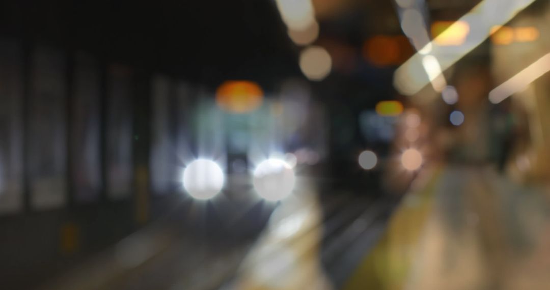 Defocused Subway Train and City Lights in Motion