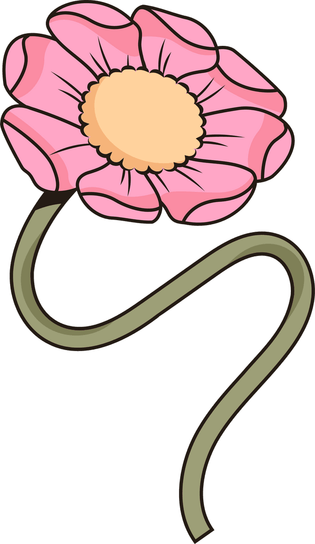 Whimsical Cartoon Flower with Pink Petals on Transparent Background