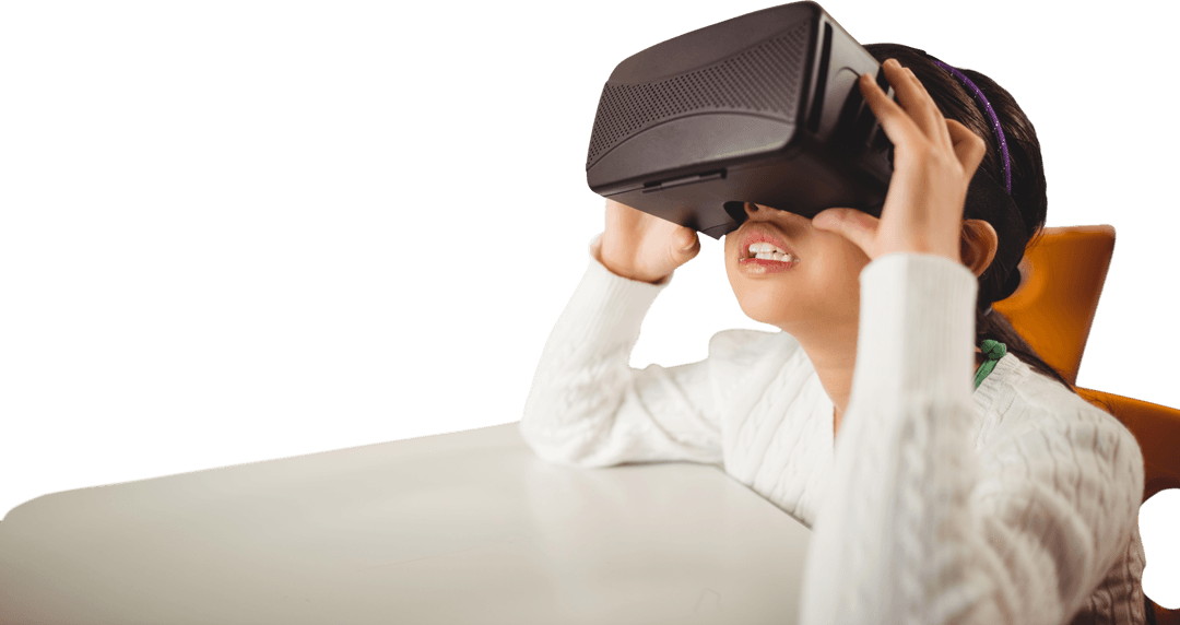 Transparent Background: Child Using Virtual Reality Technology
