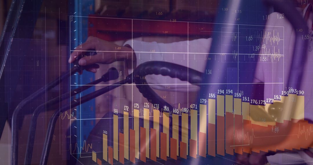 Warehouse Operator Using Forklift with Financial Data Overlay