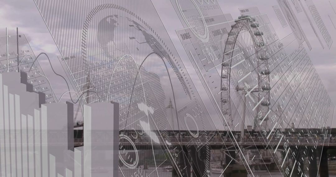 Data Analytics Visuals Overlay on City Skyline Modern Landscape