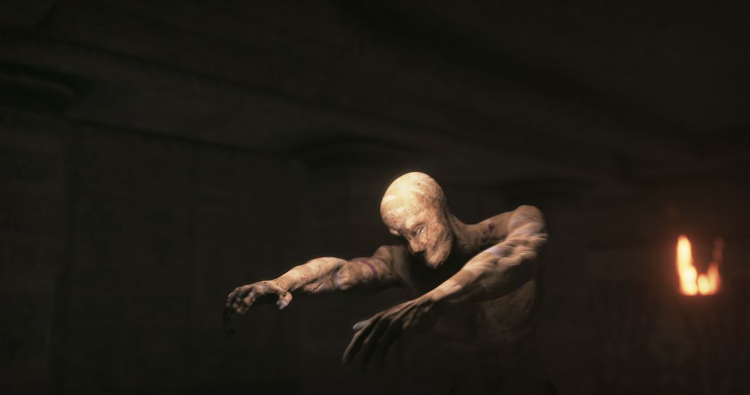 Horror Zombie Mummy Walking in Dark Haunting Crypt