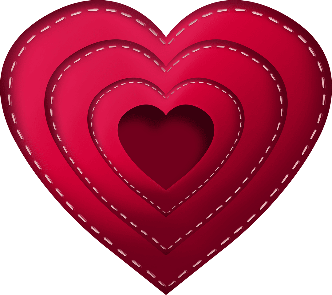 Layered Transparent Red Hearts with Stitched Design