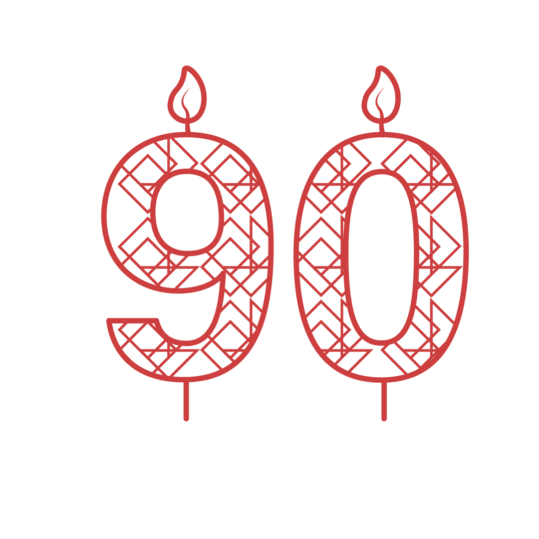 Red Ornate Number 90 with Flames on Transparent Background