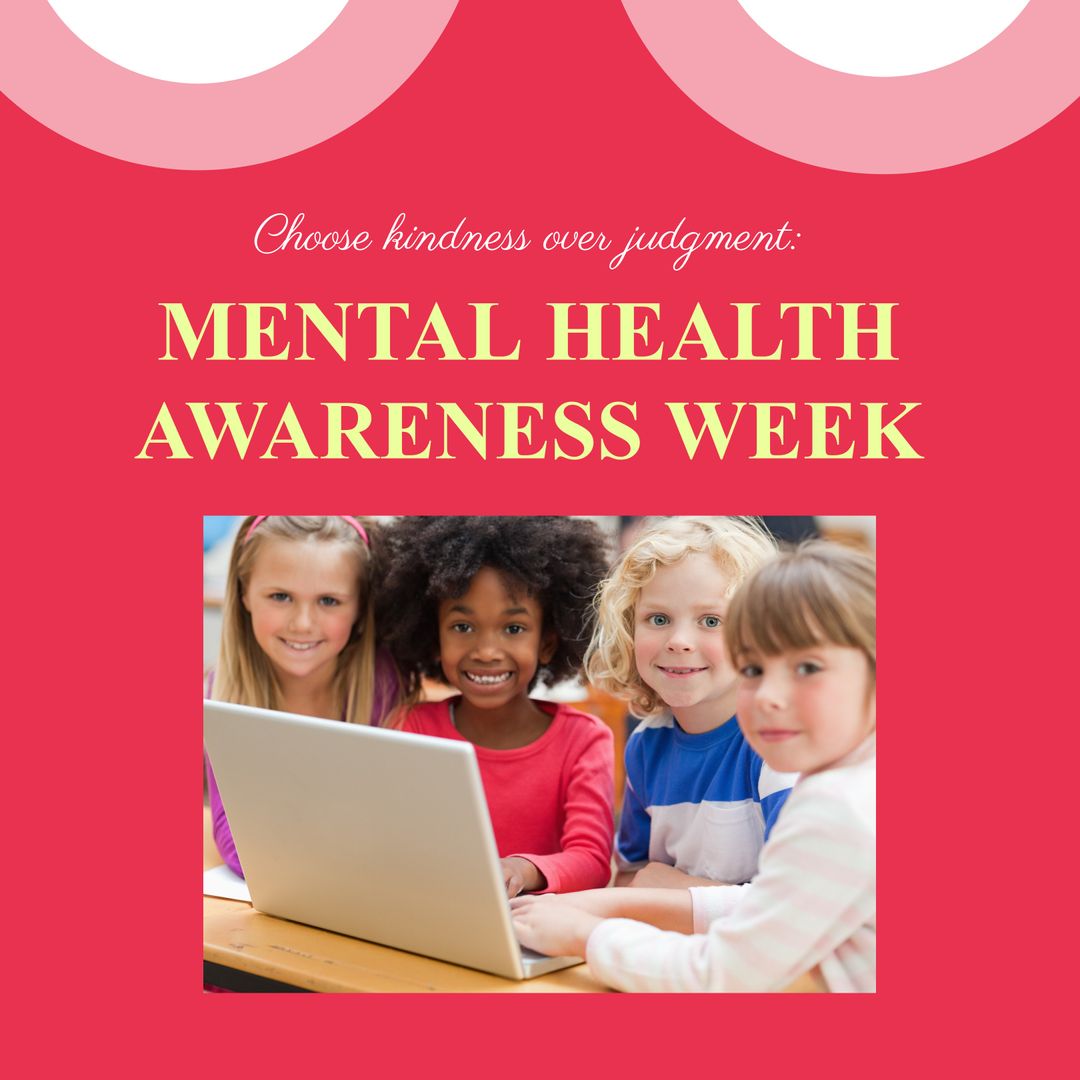 Diverse Children Celebrating Mental Health Awareness Week with Technology