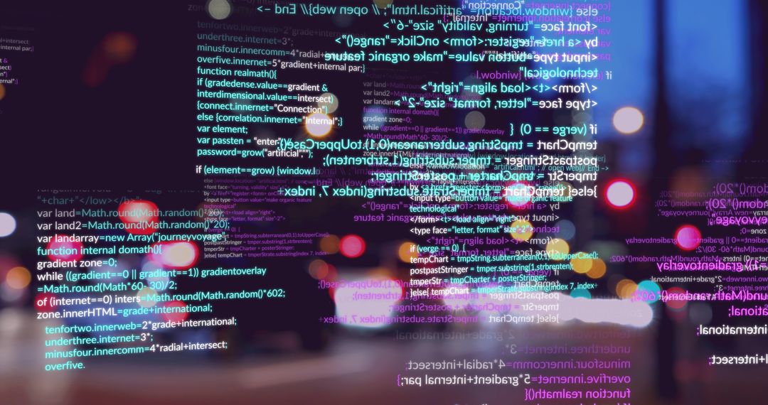 Code and Data Streams Over Urban Nightscape