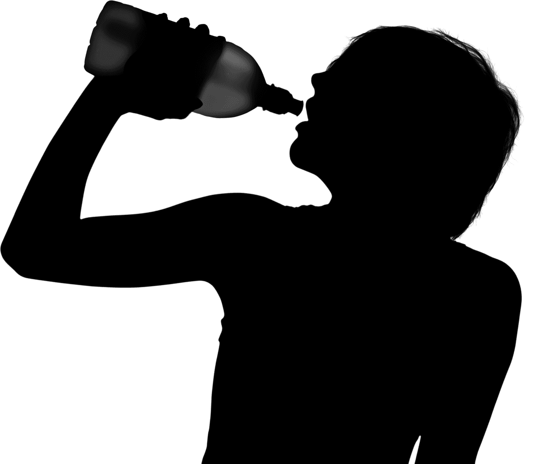 Silhouette of Sportswoman Drinking Water on Transparent Background