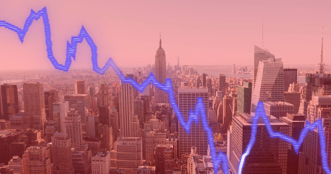 Cityscape with Data Overlay Visualizing Global Business Trends