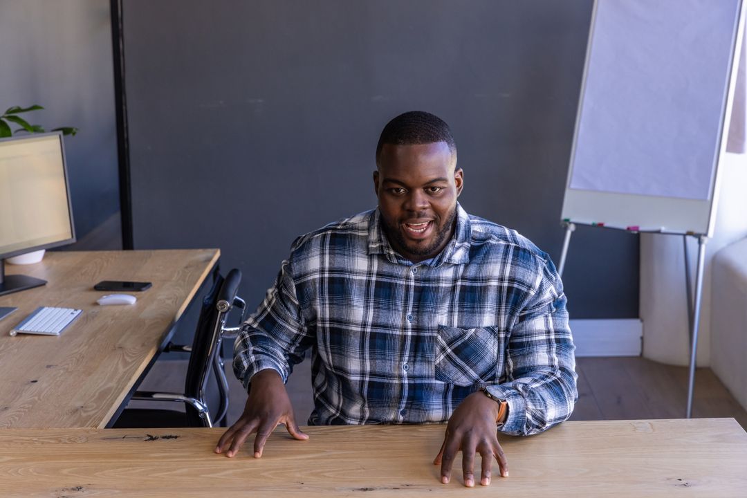 Modern Professional at Desk in Corporate Office Environment