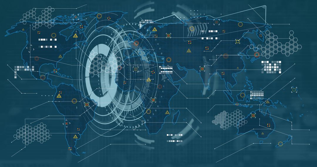 Digital Interface on World Map Blue Background