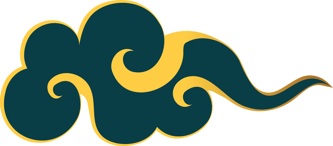 Swirling Cloud Motif with Teal Fill on Transparent Background