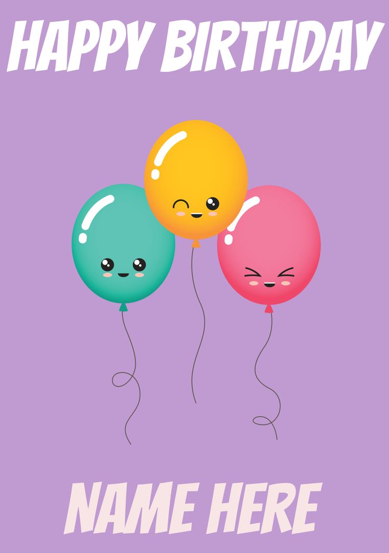 Cute Cartoon Balloons Birthday Card Template with Fun Expressions - Download Free Stock Templates Pikwizard.com