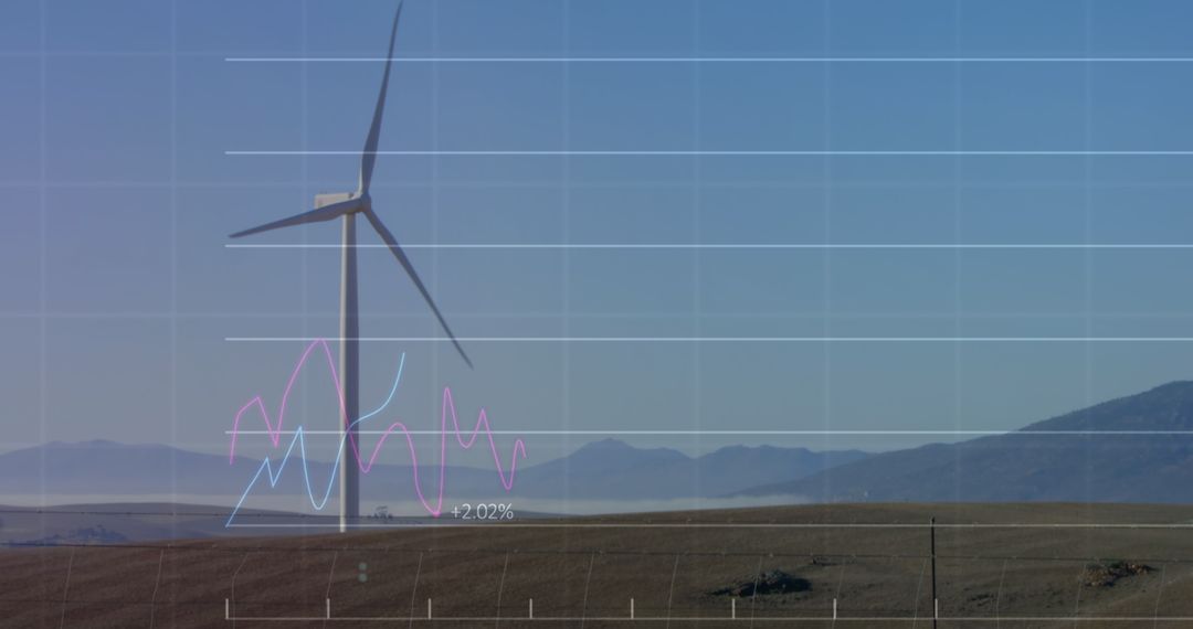 Wind Turbine with Data Graphics Illustration on Landscape