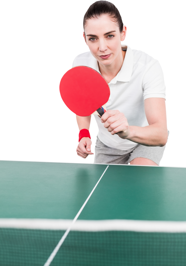 Female Athlete Playing Ping Pong with Focused Expression on Transparent Background - Download Free Stock Images Pikwizard.com