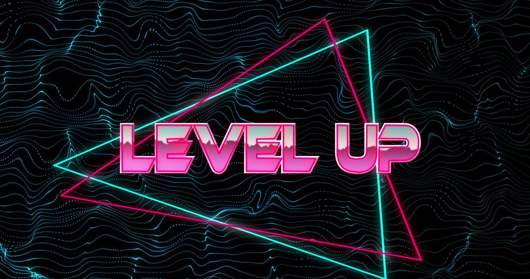 Futuristic Level Up Text with Neon Triangles