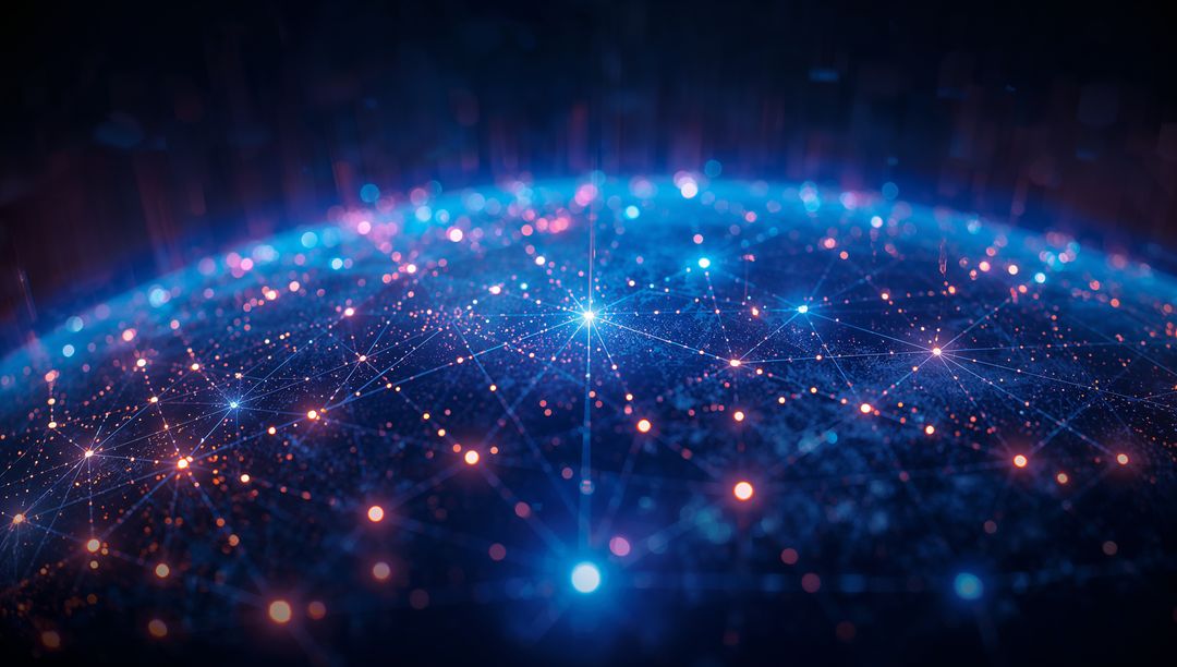 Glowing Digital Network Sphere in Dark Void