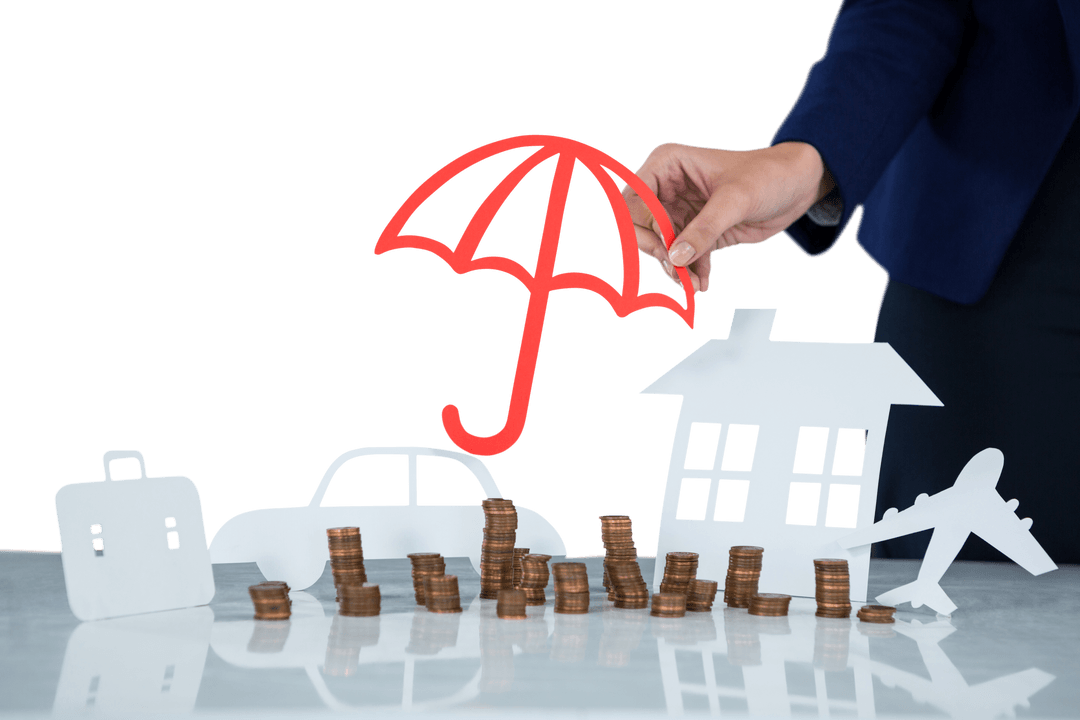 Businesswoman Protecting Assets with Transparent Red Umbrella