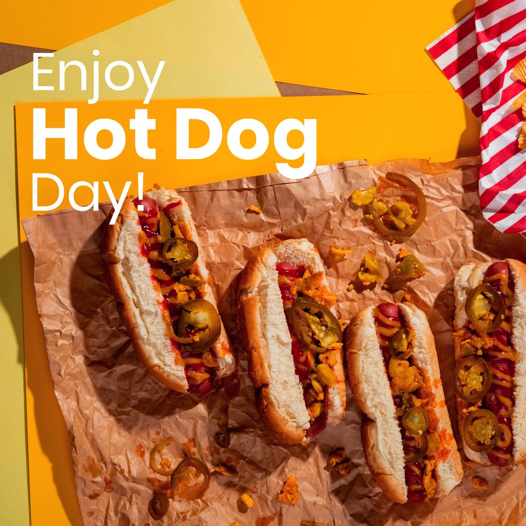 Enjoy Hot Dog Day with Delicious Hot Dogs on Brown Paper with Copy Space - Download Free Stock Templates Pikwizard.com