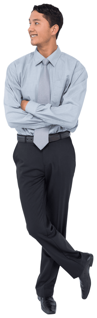 Happy Asian Businessman Looking Sideways PNG on Transparent Background