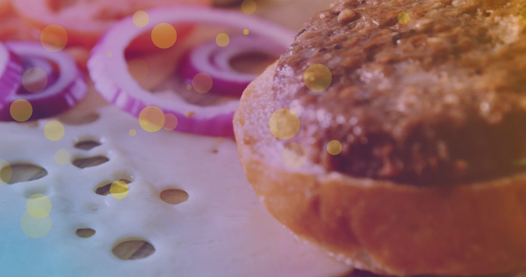 Hamburger Ingredients Concept with Bokeh Overlay
