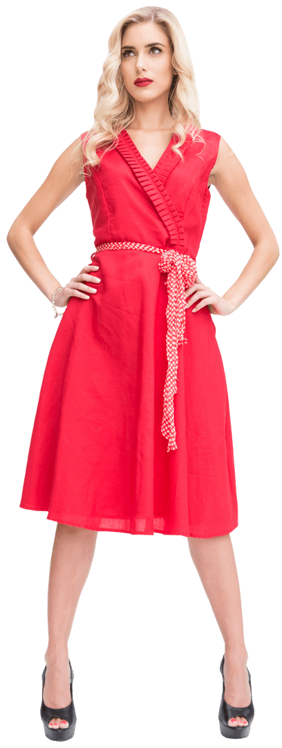 Elegant Woman Posing in Red Dress on Transparent Background