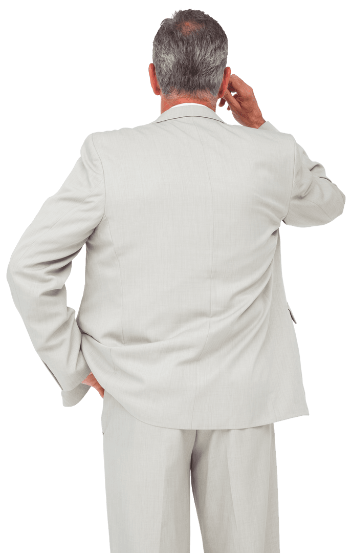 Back View Caucasian Businessman Isolated on Transparent Background