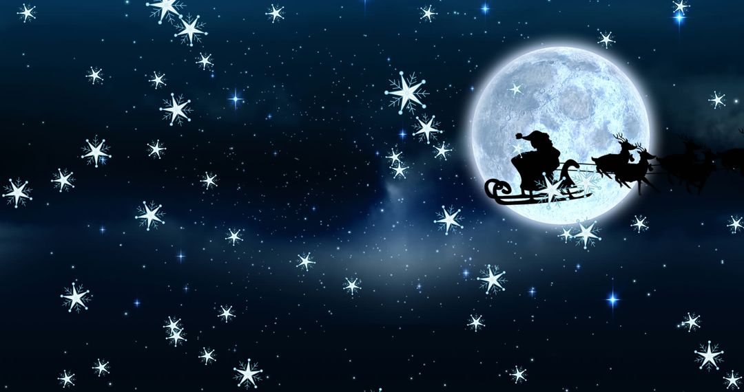 Santa's Sleigh Silhouette Against Full Moon