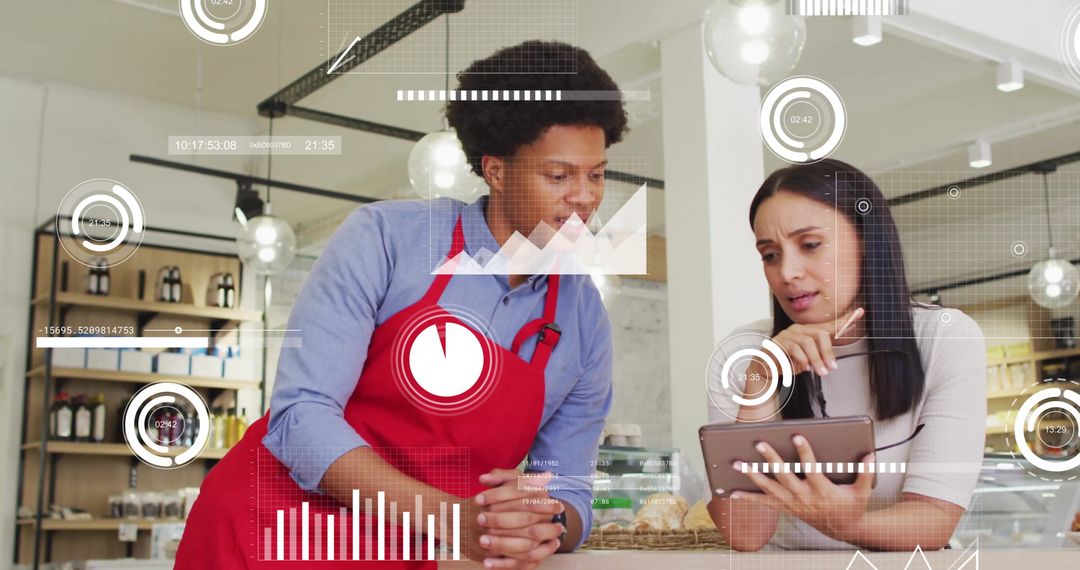 Collaborative Workforce Analyzing Digital Data in Modern Office