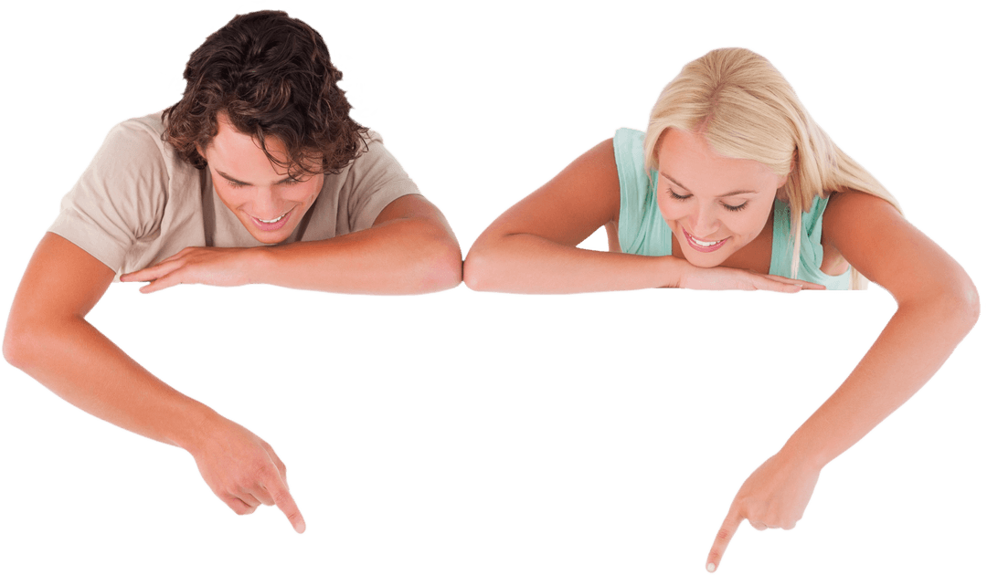 Attractive Couple Presenting Transparent Space for Text