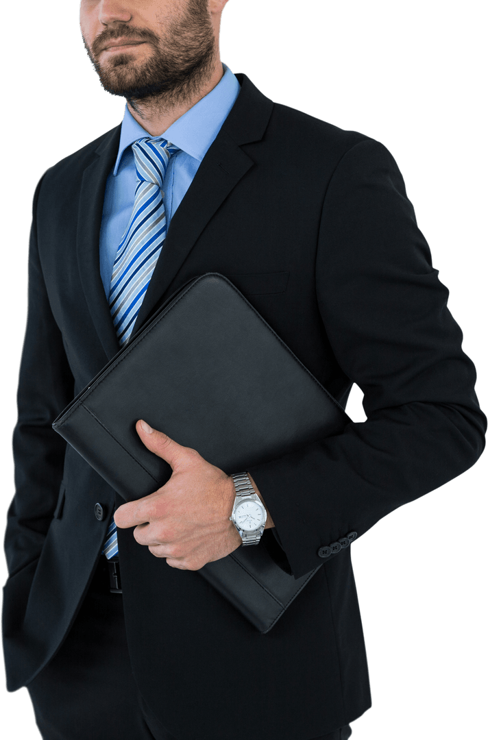 Transparent Midsection of Professional Businessman in Suit Holding Folder