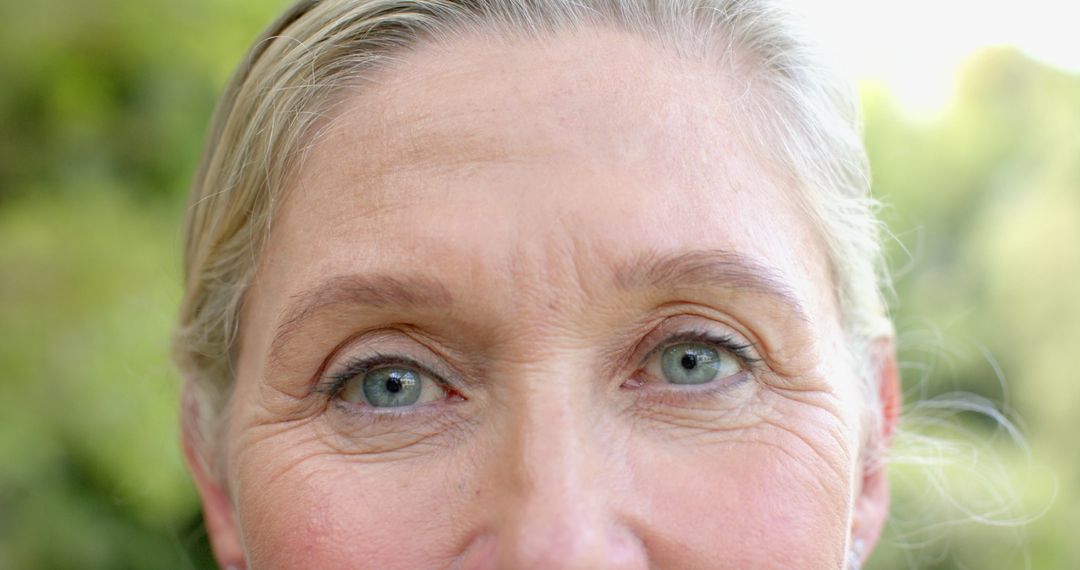 Close-Up of Mature Caucasian Woman with Wrinkles Outdoors