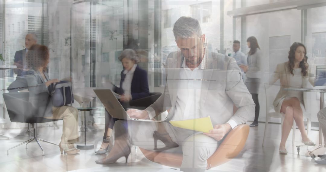 Modern Businessman Analyzing with Double Exposure Technique