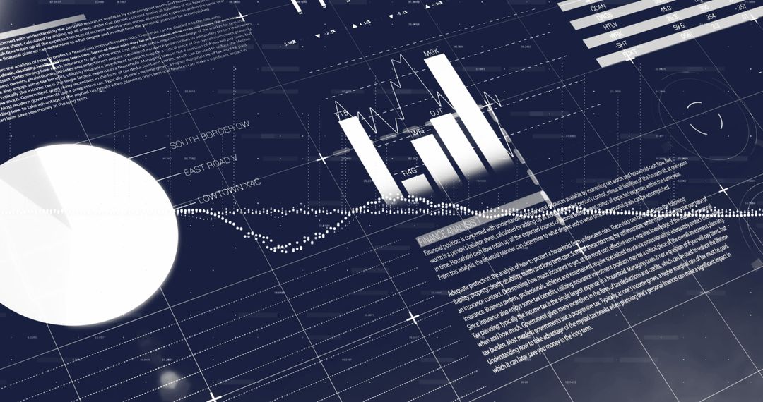 Statistical Data Overlay with Grid Network on Blue Background