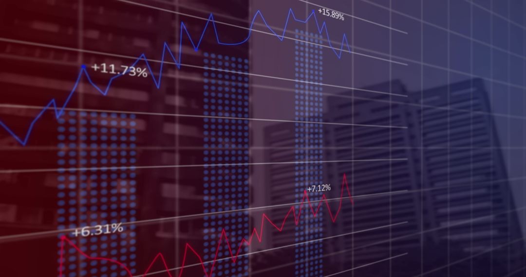 Financial Data Graphs Over Cityscape Indicating Global Business Concept