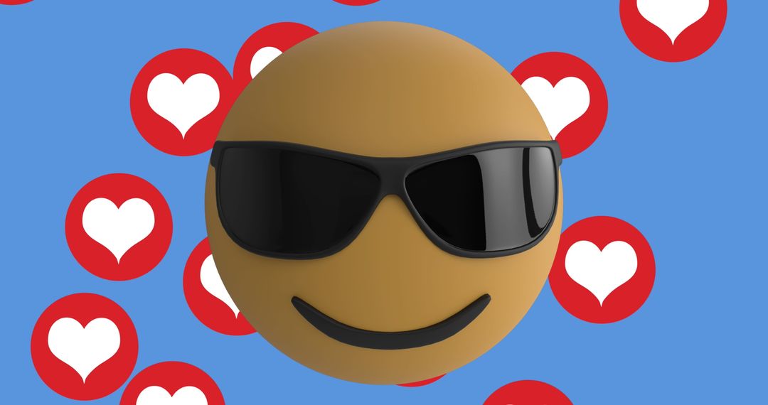 Cool Face Emoji with Social Media Hearts Background