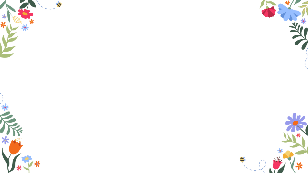 Transparent Floral Border with Flowers and Bees in Spring Design