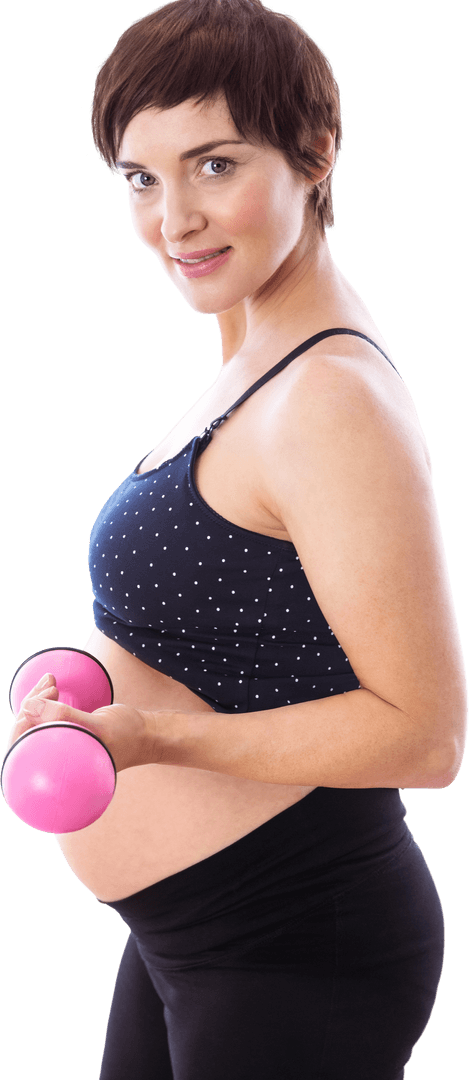 Pregnant Woman Exercising with Dumbbells on Transparent Background