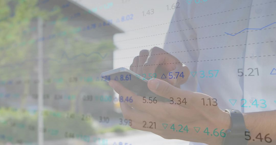Business Professional Analyzing Financial Data on Smartphone Outdoors