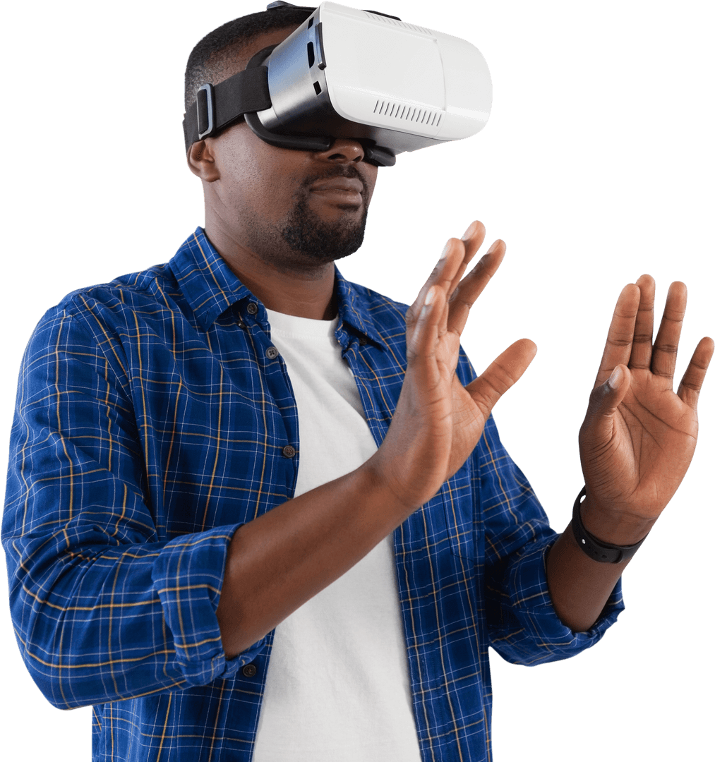 Man in Plaid Shirt Using Transparent VR Headset Concept