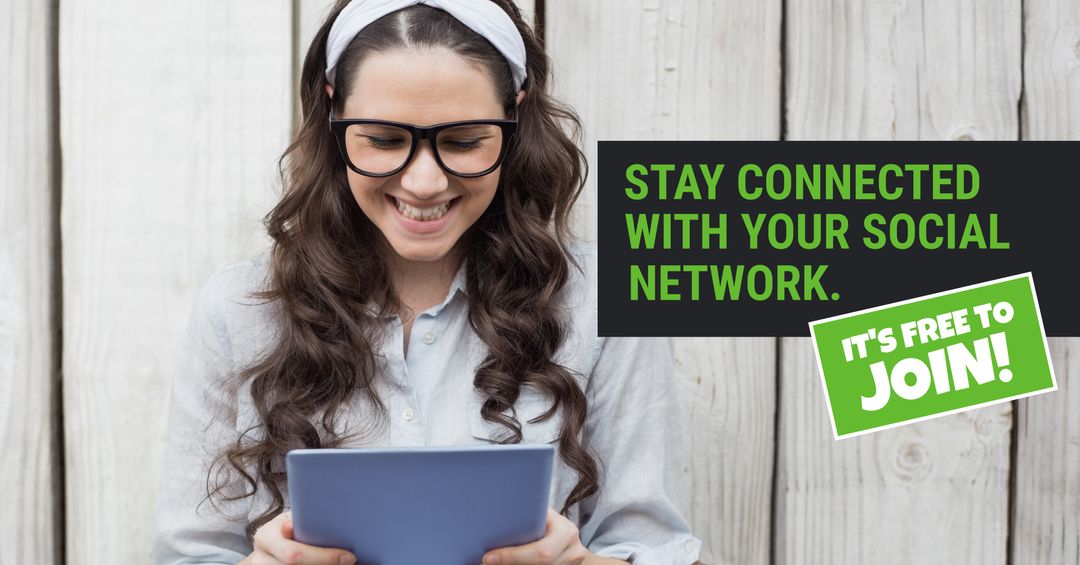 Smiling Woman Using Tablet for Social Connection and Learning