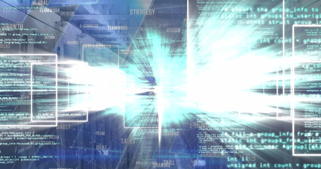 Futuristic Digital Interface with Streaming Code and Bright Light