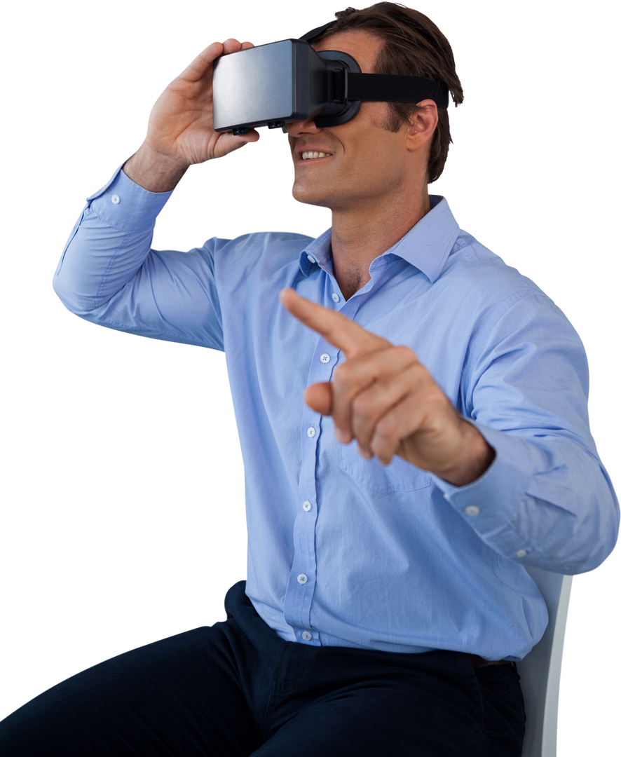 Smiling Businessman Using Transparent Virtual Reality Simulator in Office - Download Free Stock Images Pikwizard.com