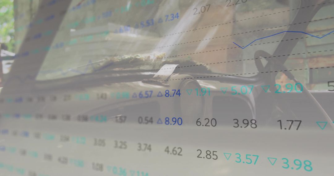 Automotive Interior Blended with Financial Data Display Overlays