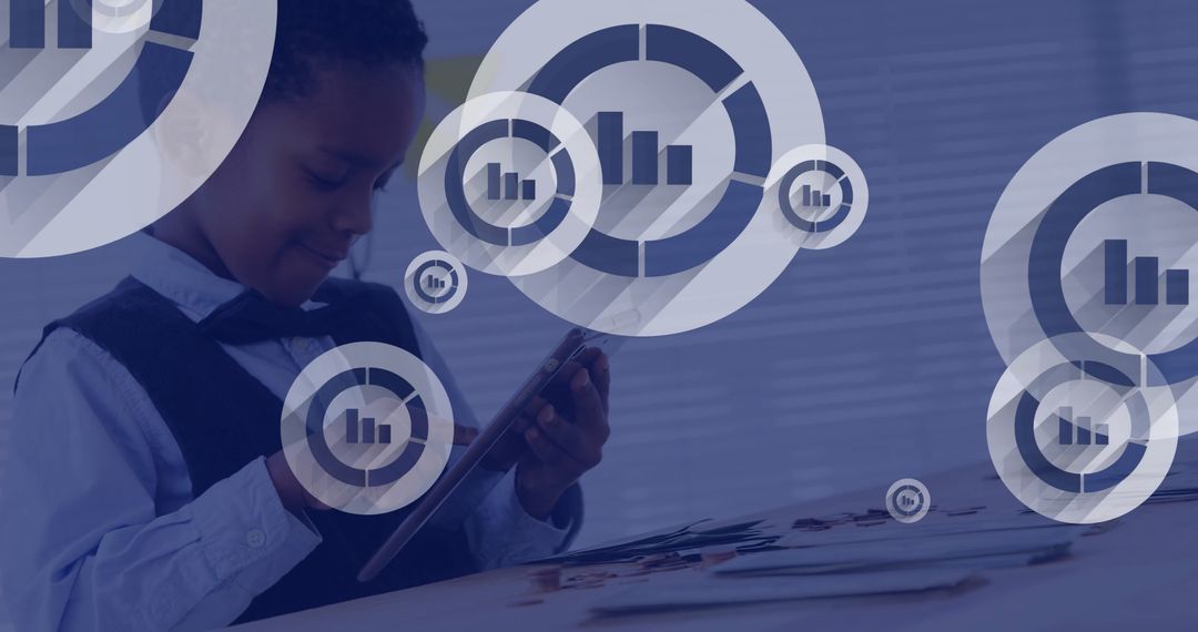 Happy Child Engaging with Digital Data Interface on Tablet