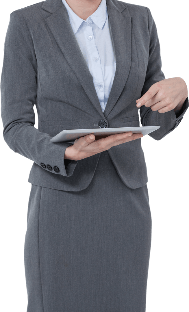 Transparent Businesswoman Using Tablet Midsection Detail