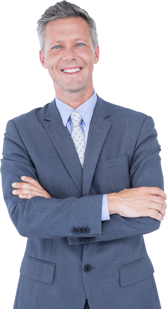Transparent Senior Businessman Smiling with Arms Crossed