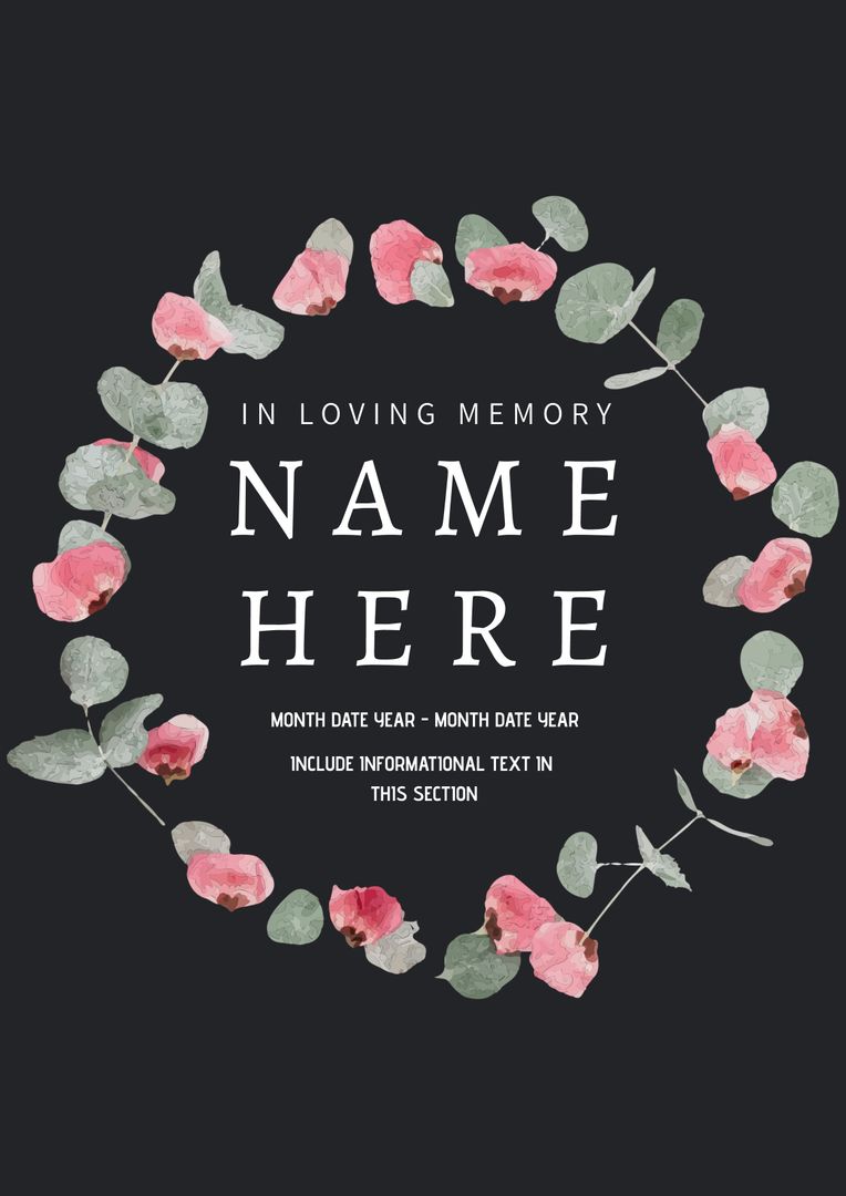 Floral Wreath Memorial Card Template